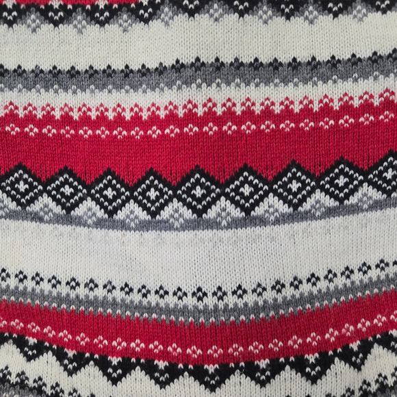 Eddie Bauer Gray Red Fair Isle Cowl Neck Button Up Cardigan Sweater Size Small - Picture 4 of 10